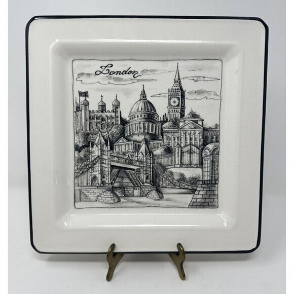 Brunelli Other - BRUNELLI CITIES LONDON Square Dinner Plate Black White Wall Decor Made In Italy